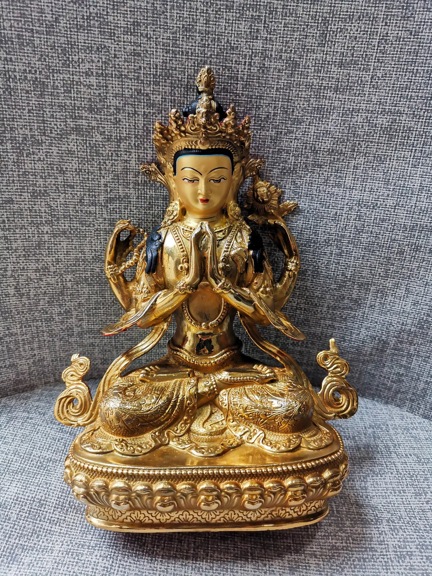 Special Offer # Buddhism Tibet HOME family gilded copper Four-armed Avalokitesvara GUAN YIN Buddha statue safe health good luck