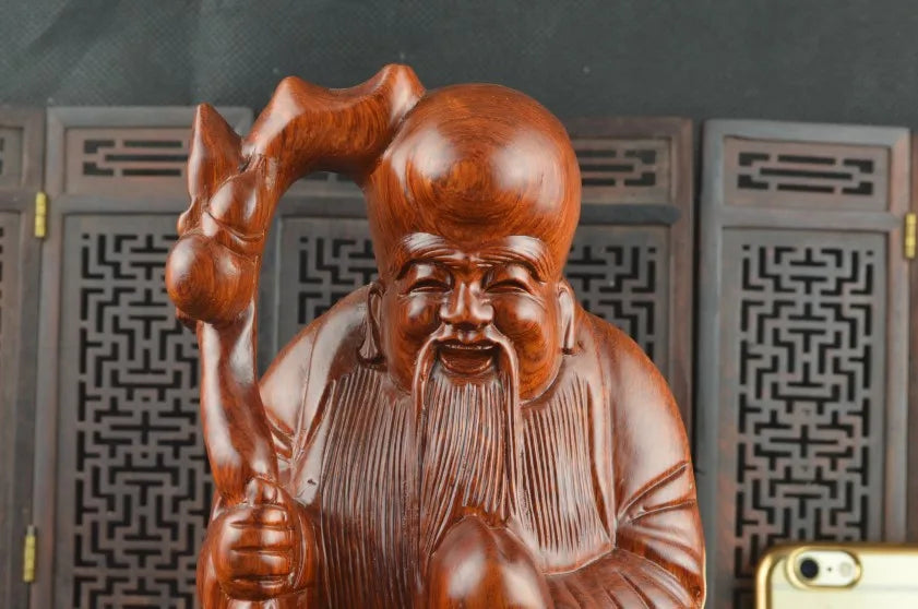 Special Offer-HOME family lobby effective mascot # Handmade red pear wood carving the god of longevity Sculpture statue-26CM