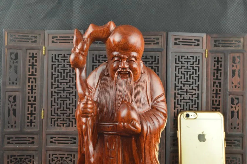 Special Offer-HOME family lobby effective mascot # Handmade red pear wood carving the god of longevity Sculpture statue-26CM