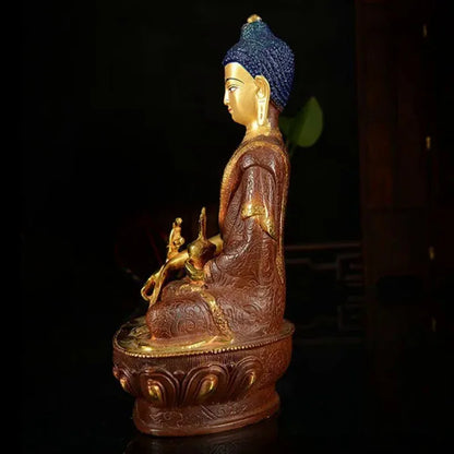 Special Offer  buddha statue # 7 inch # Tibetan Buddhism Medicine Guru Buddha Gold-plated brass statue # HOME Talisman
