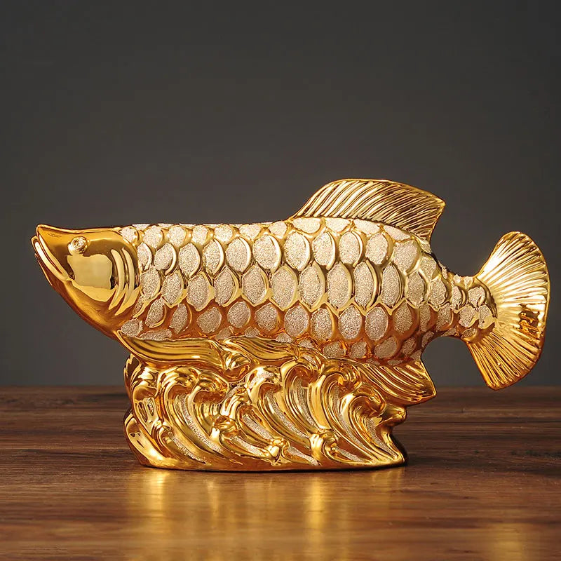 Special Offer home decor store Company SHOP Efficacious Talisman Money Drawing Arowana Gold Dragon Fish FENG SHUI ART statue