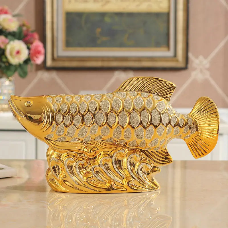 Special Offer home decor store Company SHOP Efficacious Talisman Money Drawing Arowana Gold Dragon Fish FENG SHUI ART statue