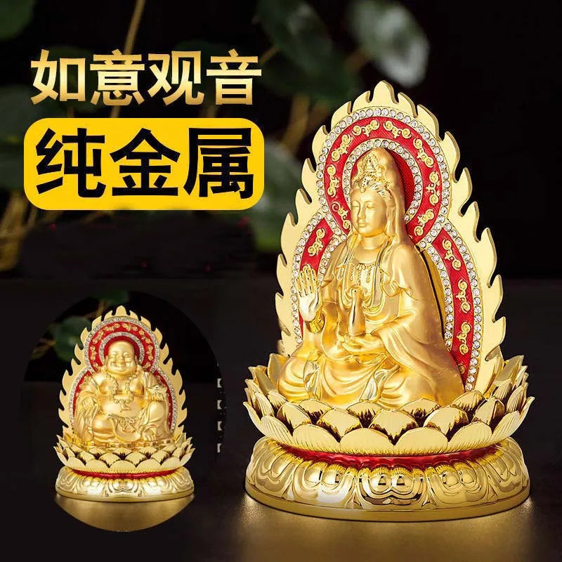 Special Offer # safety GOOD LUCK # Diamond gold Goddess Guanyin bodhisattva God of Wealth Maitreya Buddha copper statue