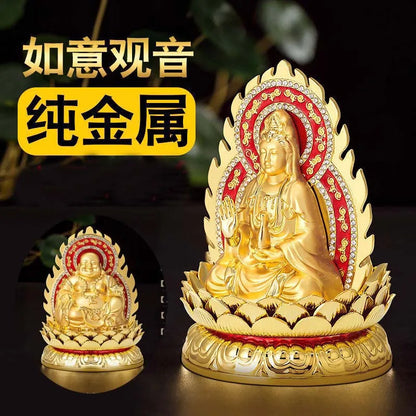 Special Offer # safety GOOD LUCK # Diamond gold Goddess Guanyin bodhisattva God of Wealth Maitreya Buddha copper statue