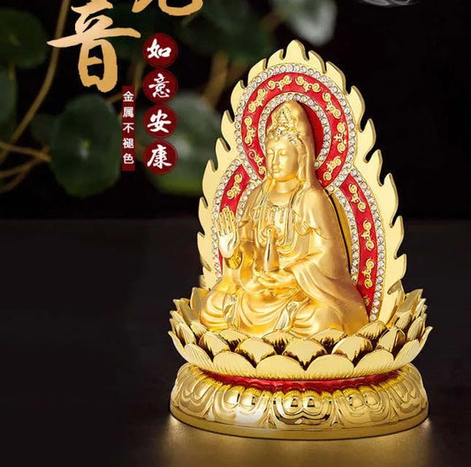 Special Offer # safety GOOD LUCK # Diamond gold Goddess Guanyin bodhisattva God of Wealth Maitreya Buddha copper statue