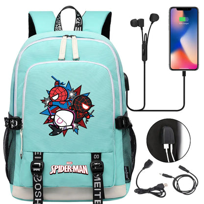Spiderman USB Boys Girls Kids Book School Bags Teenagers Student Women Men Laptop Travel Backpack