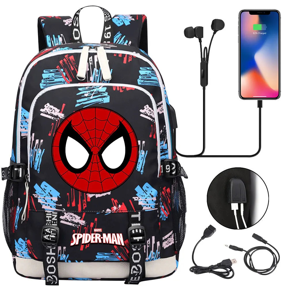Spiderman USB Boys Girls Kids Book School Bags Teenagers Student Women Men Laptop Travel Backpack
