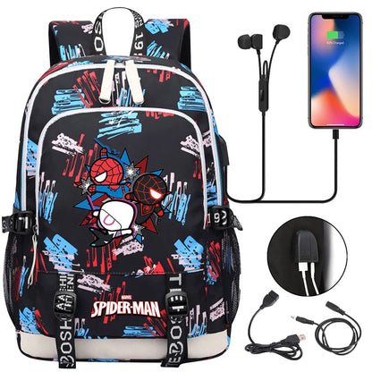 Spiderman USB Boys Girls Kids Book School Bags Teenagers Student Women Men Laptop Travel Backpack