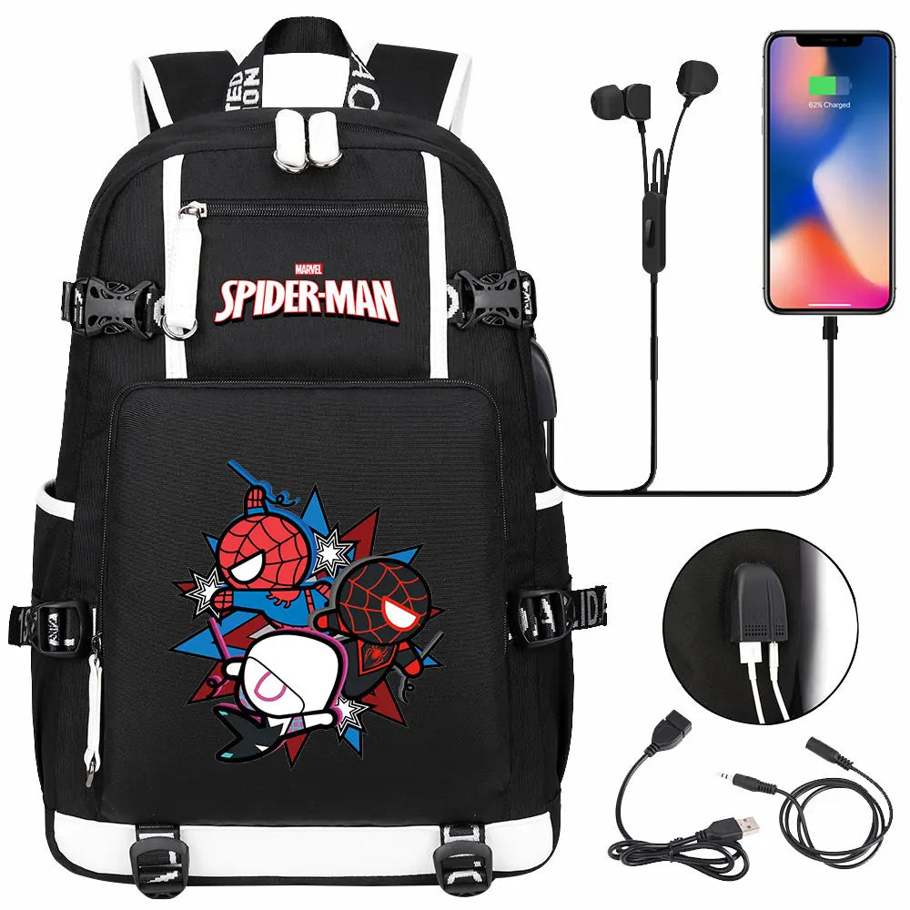 Spiderman USB Teenagers Schoolbags Women Men Laptop Travel Backpack Girl Boys Kids School Book Bags