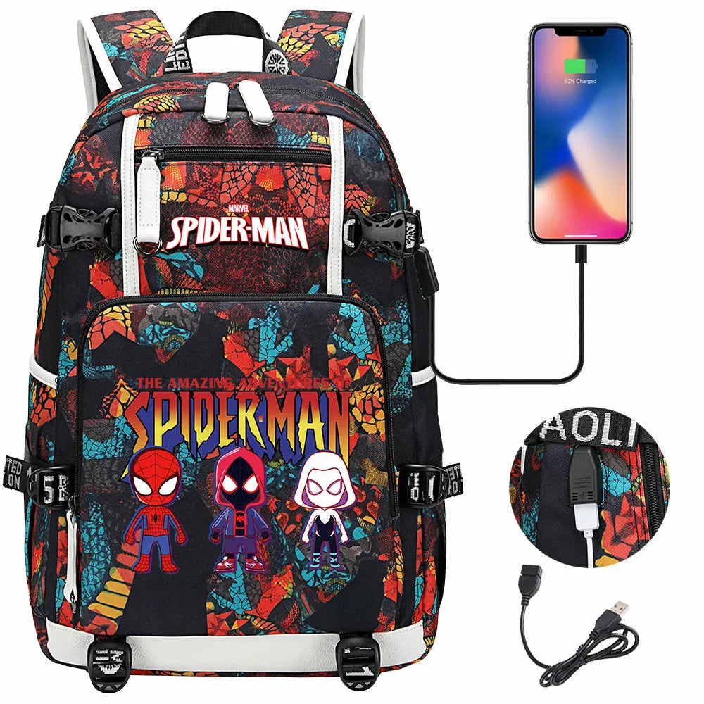 Spiderman USB Teenagers Schoolbags Women Men Laptop Travel Backpack Girl Boys Kids School Book Bags