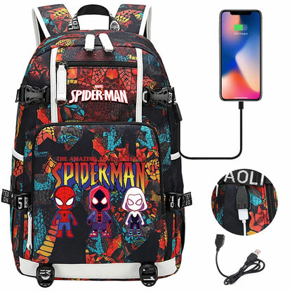 Spiderman USB Teenagers Schoolbags Women Men Laptop Travel Backpack Girl Boys Kids School Book Bags