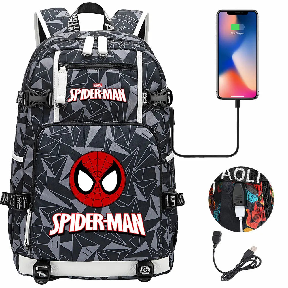 Spiderman USB Teenagers Schoolbags Women Men Laptop Travel Backpack Girl Boys Kids School Book Bags