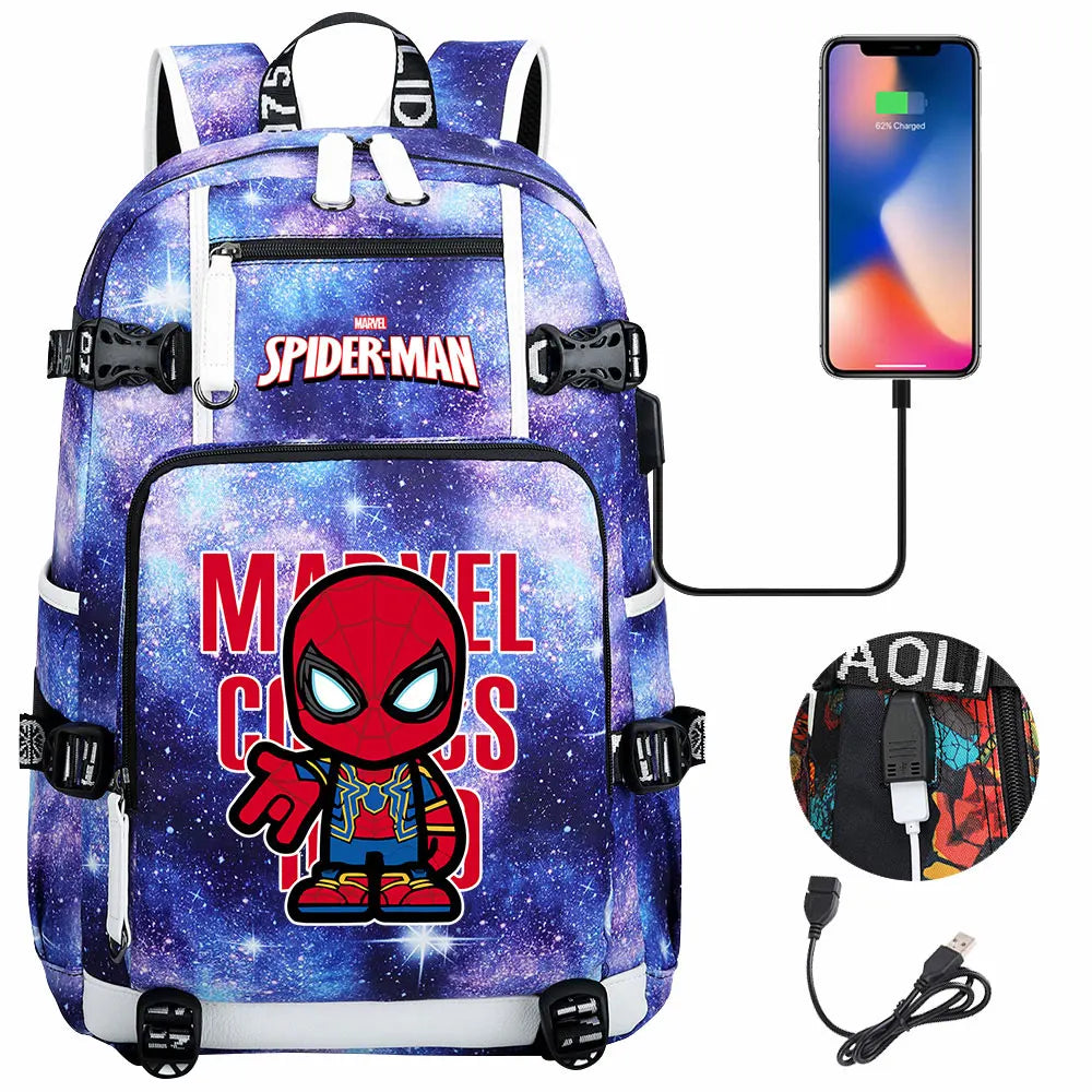Spiderman USB Teenagers Schoolbags Women Men Laptop Travel Backpack Girl Boys Kids School Book Bags