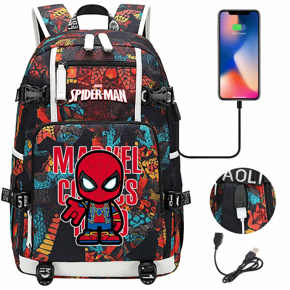 Spiderman USB Teenagers Schoolbags Women Men Laptop Travel Backpack Girl Boys Kids School Book Bags