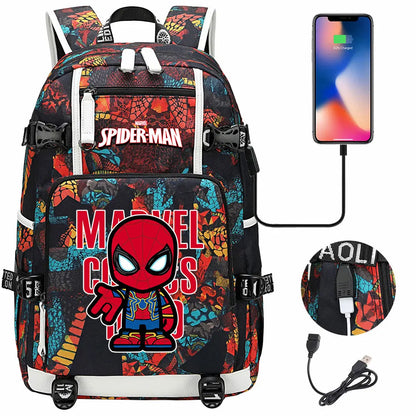 Spiderman USB Teenagers Schoolbags Women Men Laptop Travel Backpack Girl Boys Kids School Book Bags