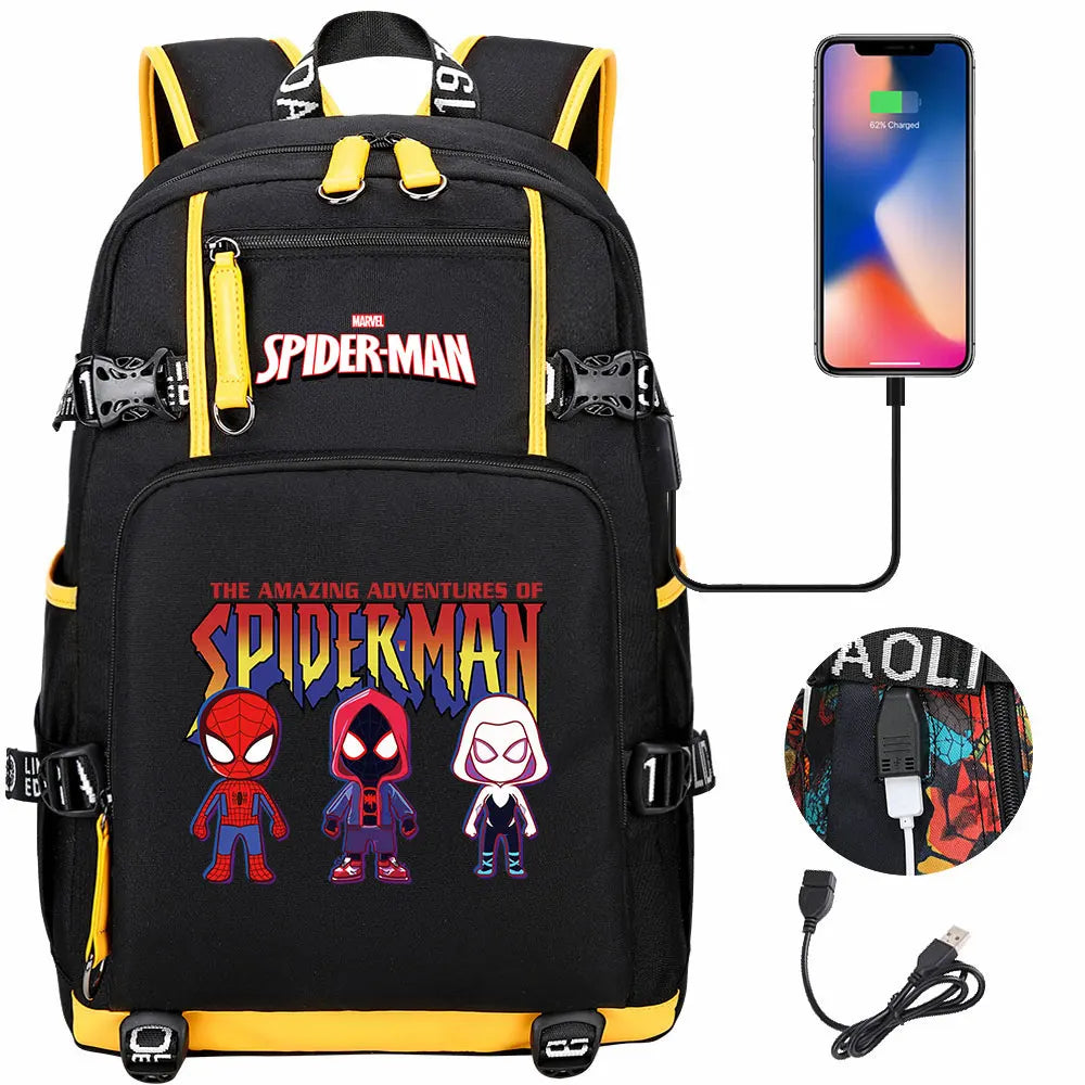 Spiderman USB Teenagers Schoolbags Women Men Laptop Travel Backpack Girl Boys Kids School Book Bags