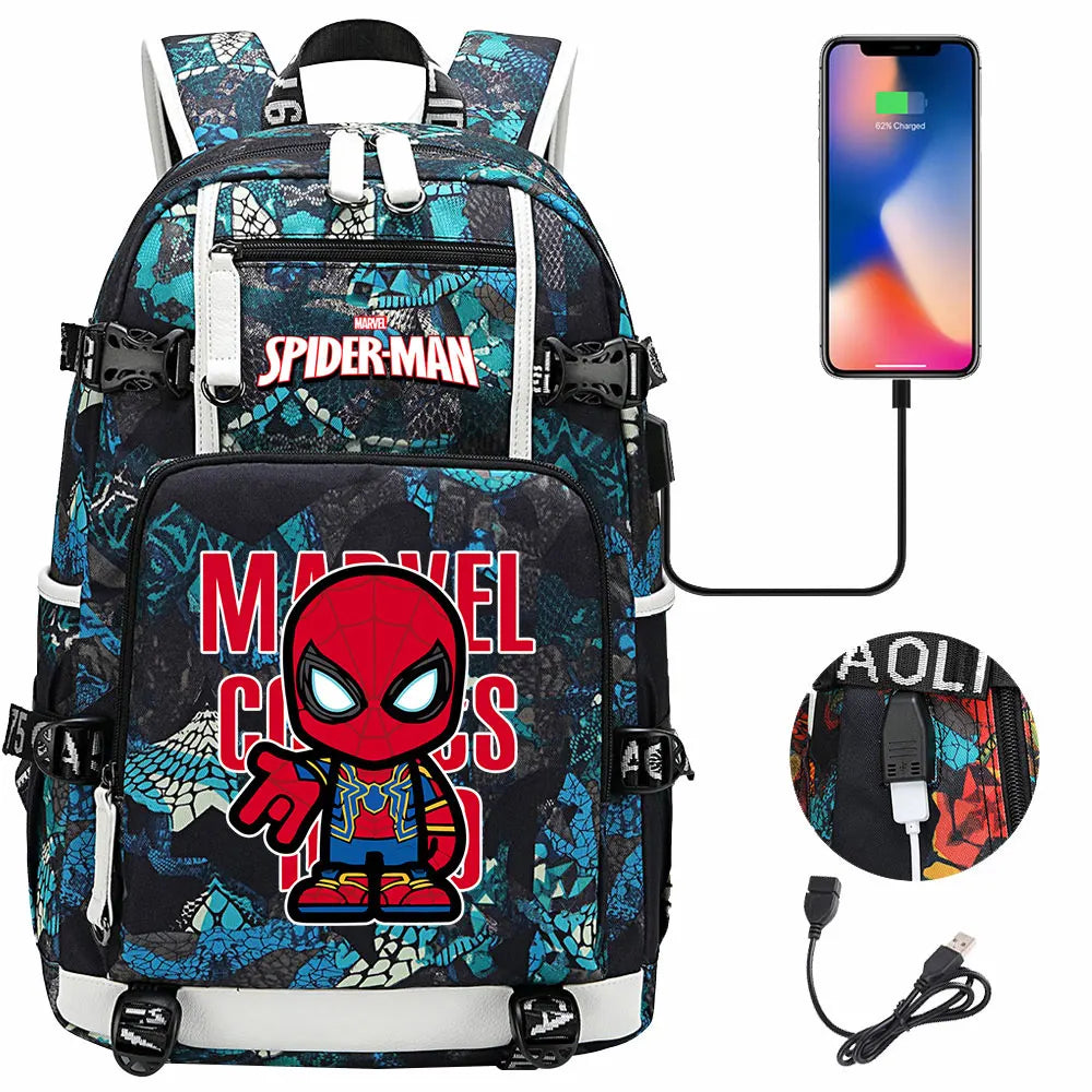 Spiderman USB Teenagers Schoolbags Women Men Laptop Travel Backpack Girl Boys Kids School Book Bags