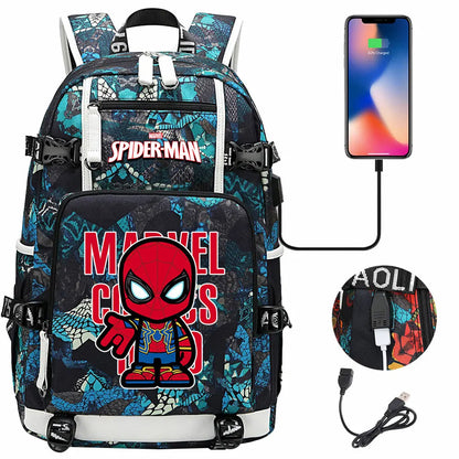 Spiderman USB Teenagers Schoolbags Women Men Laptop Travel Backpack Girl Boys Kids School Book Bags
