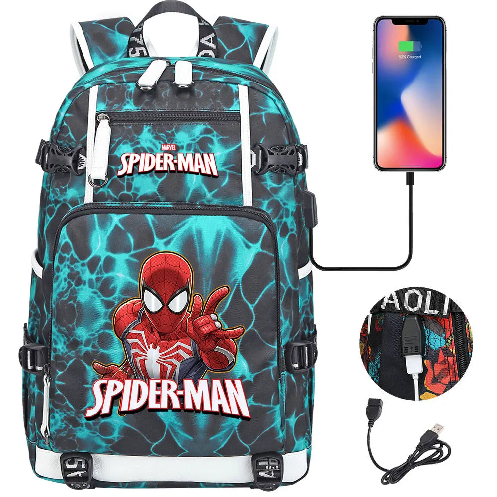 Spiderman USB Teenagers Schoolbags Women Men Laptop Travel Backpack Girl Boys Kids School Book Bags