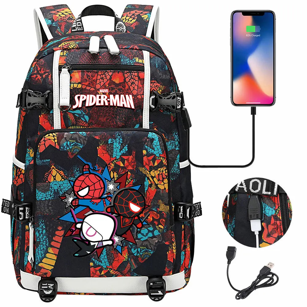 Spiderman USB Teenagers Schoolbags Women Men Laptop Travel Backpack Girl Boys Kids School Book Bags