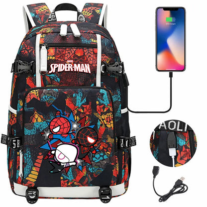 Spiderman USB Teenagers Schoolbags Women Men Laptop Travel Backpack Girl Boys Kids School Book Bags