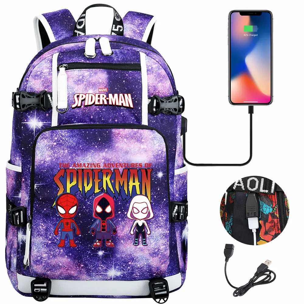 Spiderman USB Teenagers Schoolbags Women Men Laptop Travel Backpack Girl Boys Kids School Book Bags