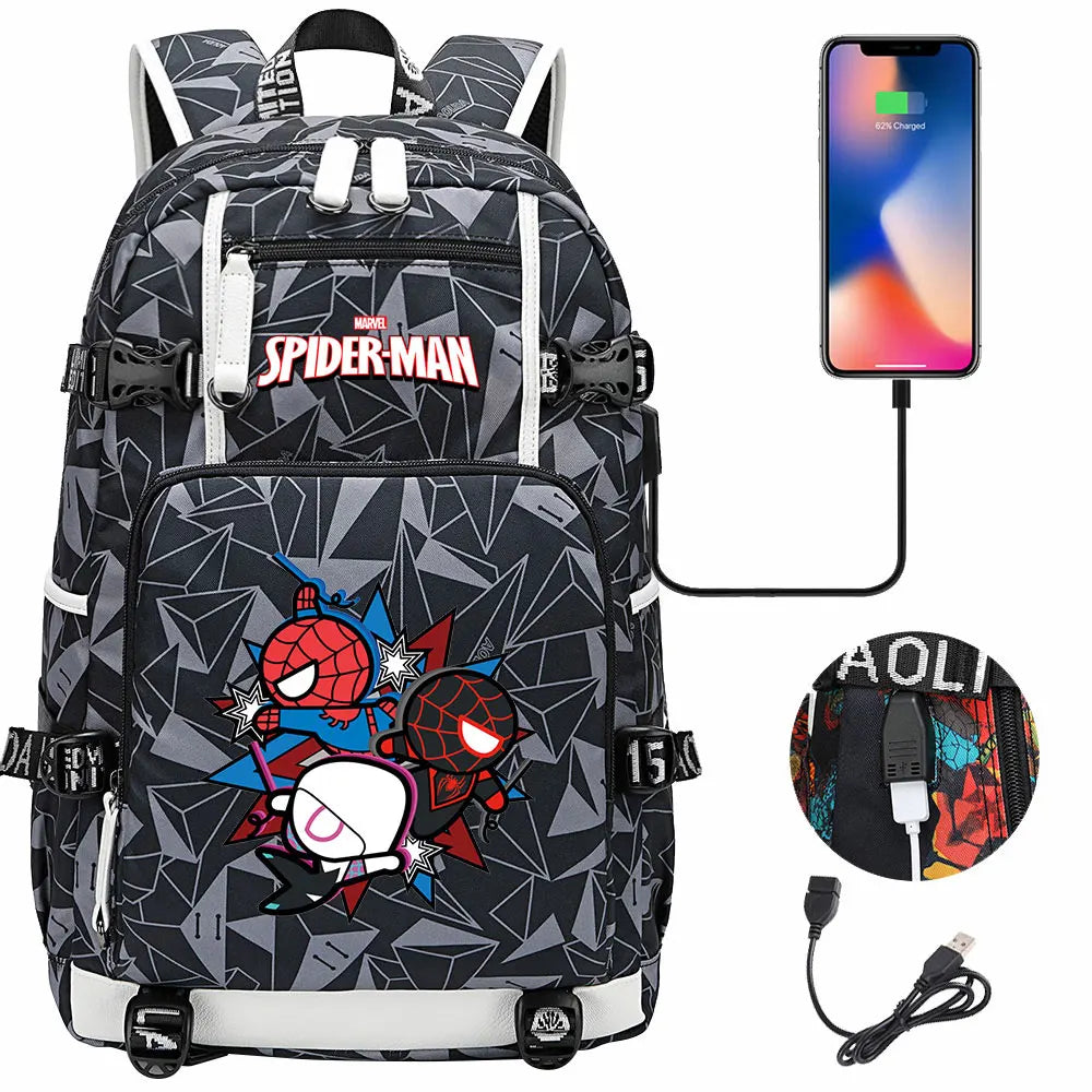 Spiderman USB Teenagers Schoolbags Women Men Laptop Travel Backpack Girl Boys Kids School Book Bags
