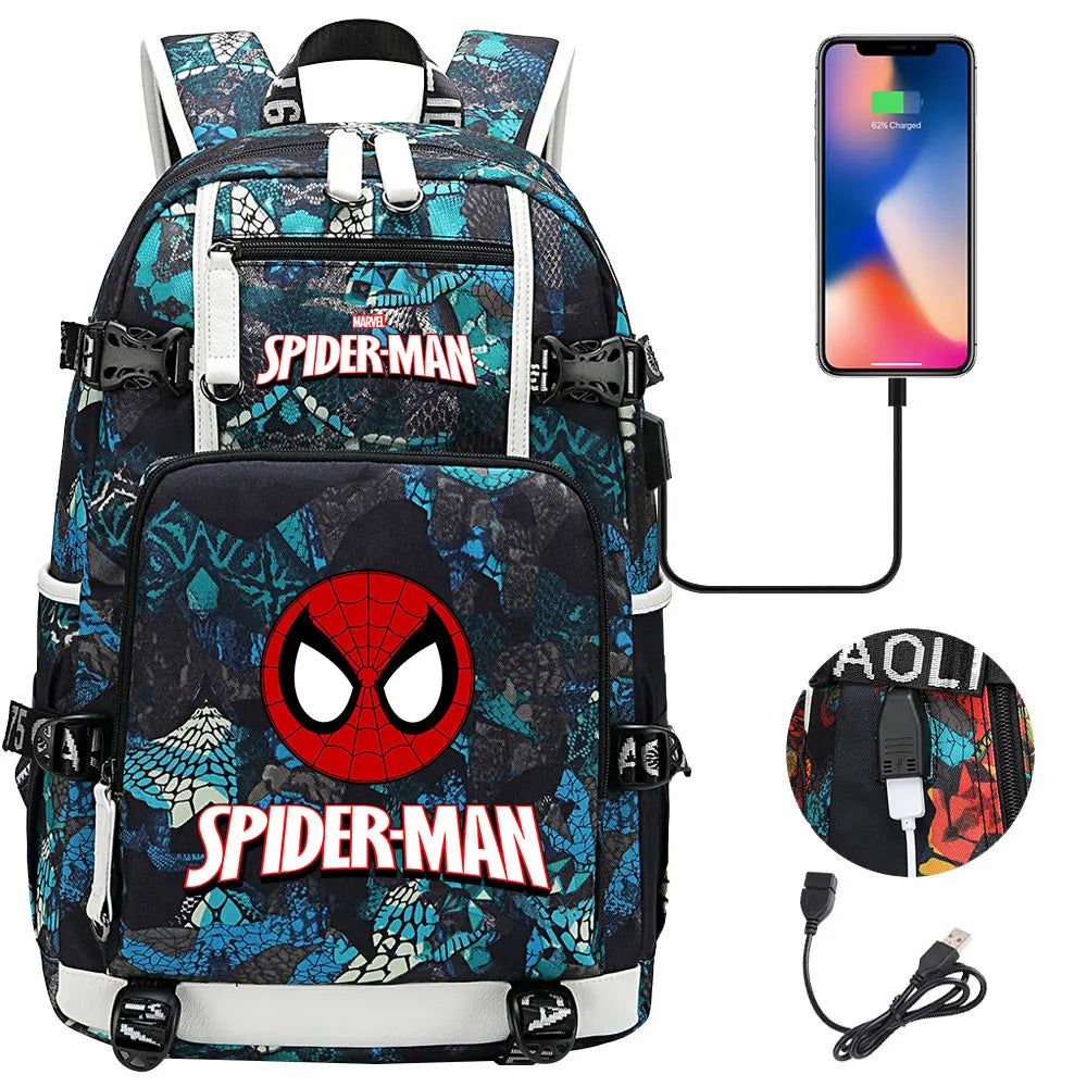 Spiderman USB Teenagers Schoolbags Women Men Laptop Travel Backpack Girl Boys Kids School Book Bags