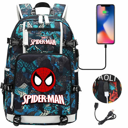 Spiderman USB Teenagers Schoolbags Women Men Laptop Travel Backpack Girl Boys Kids School Book Bags
