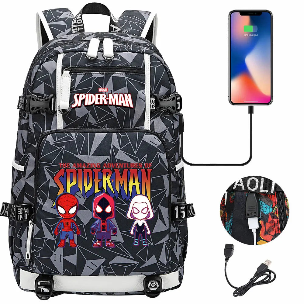 Spiderman USB Teenagers Schoolbags Women Men Laptop Travel Backpack Girl Boys Kids School Book Bags