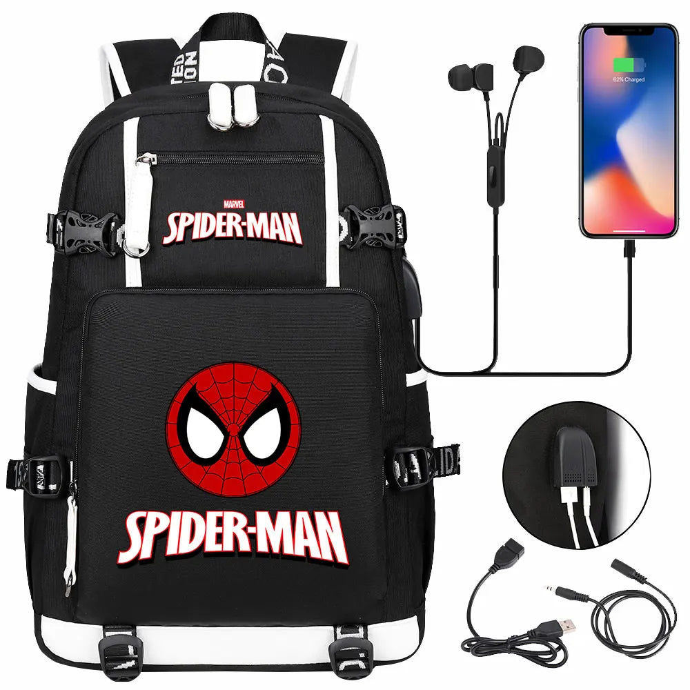 Spiderman USB Teenagers Schoolbags Women Men Laptop Travel Backpack Girl Boys Kids School Book Bags