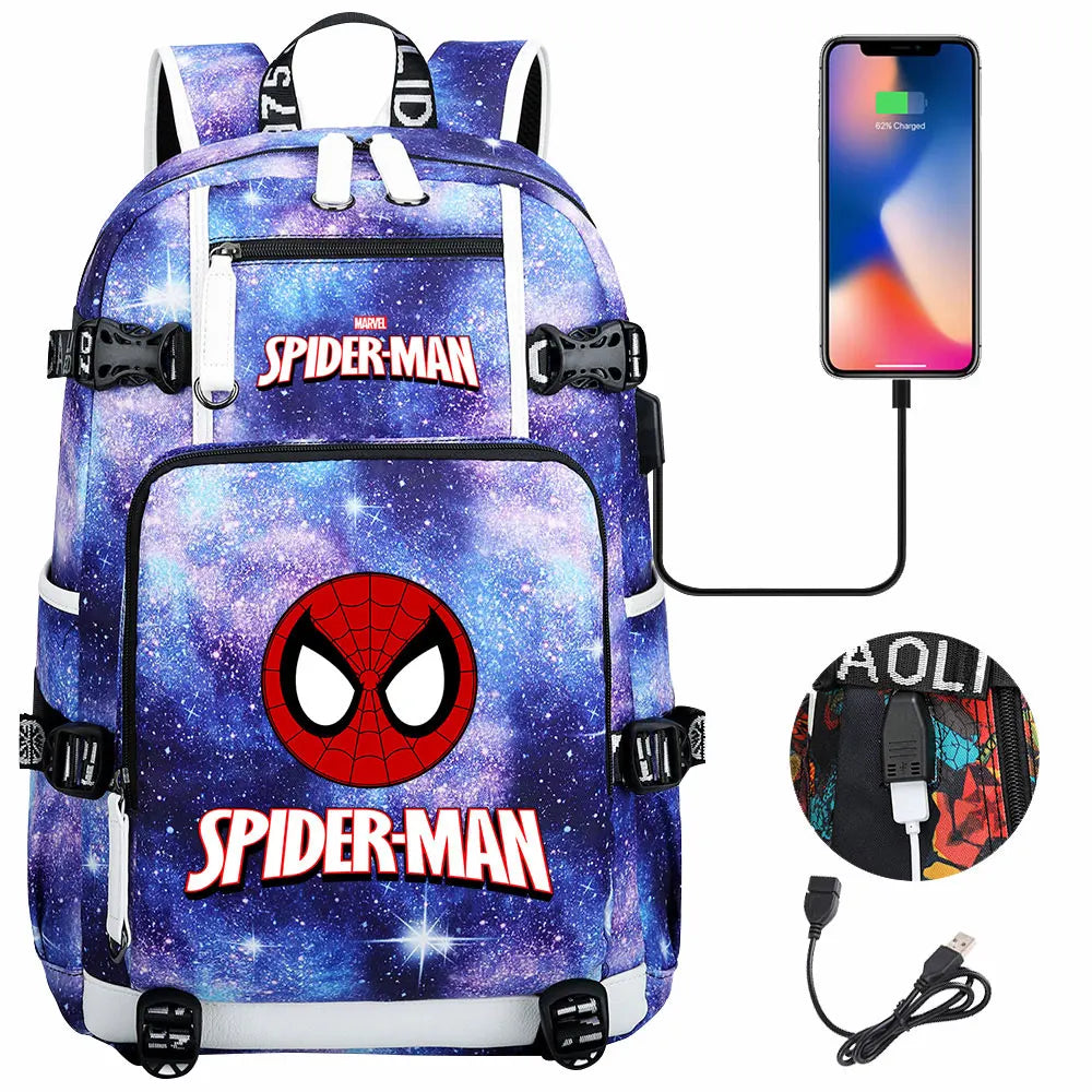 Spiderman USB Teenagers Schoolbags Women Men Laptop Travel Backpack Girl Boys Kids School Book Bags