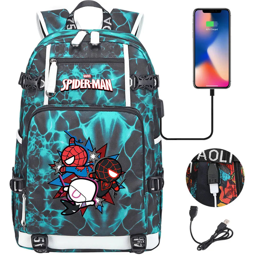 Spiderman USB Teenagers Schoolbags Women Men Laptop Travel Backpack Girl Boys Kids School Book Bags