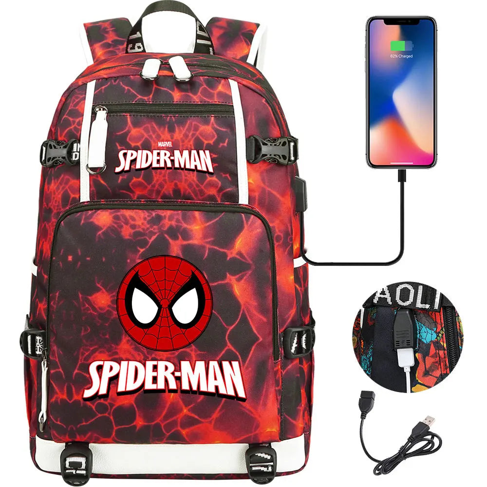 Spiderman USB Teenagers Schoolbags Women Men Laptop Travel Backpack Girl Boys Kids School Book Bags