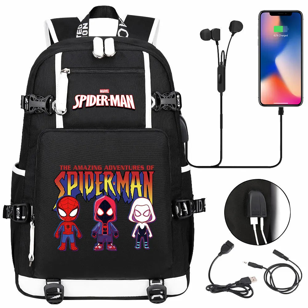 Spiderman USB Teenagers Schoolbags Women Men Laptop Travel Backpack Girl Boys Kids School Book Bags