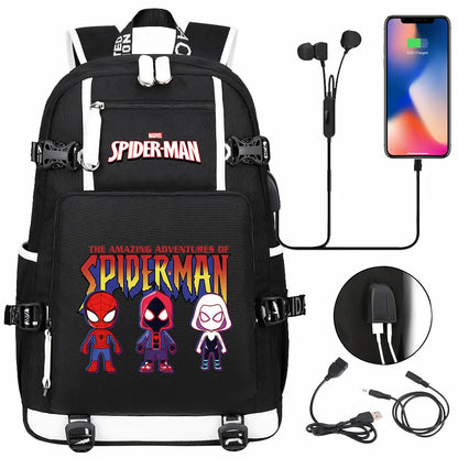 Spiderman USB Teenagers Schoolbags Women Men Laptop Travel Backpack Girl Boys Kids School Book Bags