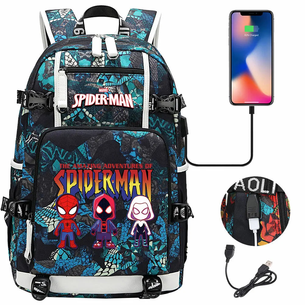 Spiderman USB Teenagers Schoolbags Women Men Laptop Travel Backpack Girl Boys Kids School Book Bags