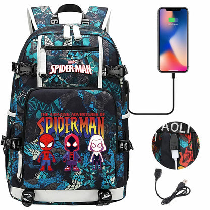 Spiderman USB Teenagers Schoolbags Women Men Laptop Travel Backpack Girl Boys Kids School Book Bags