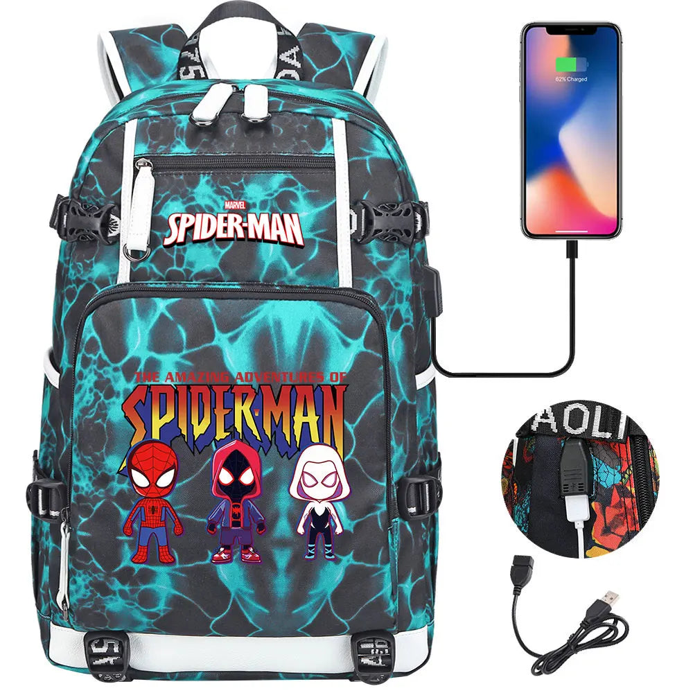 Spiderman USB Teenagers Schoolbags Women Men Laptop Travel Backpack Girl Boys Kids School Book Bags