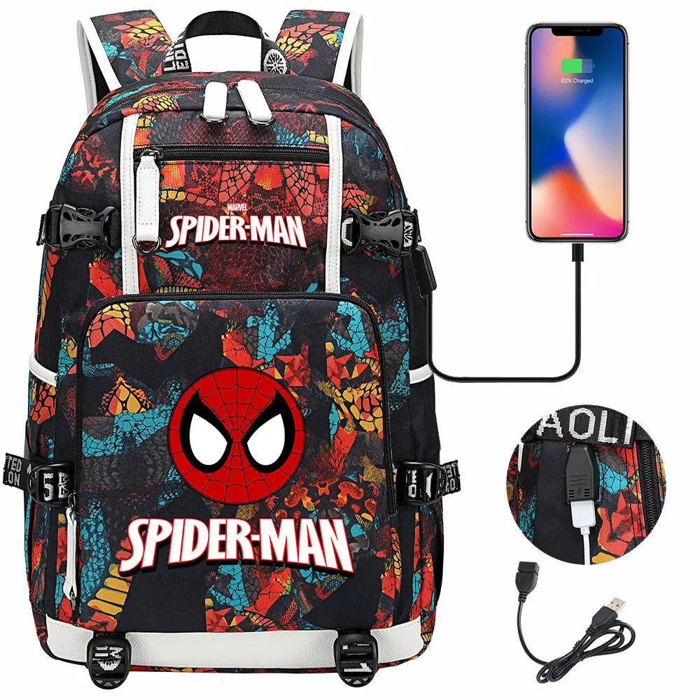 Spiderman USB Teenagers Schoolbags Women Men Laptop Travel Backpack Girl Boys Kids School Book Bags