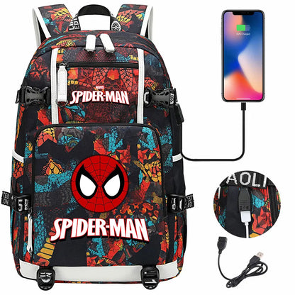 Spiderman USB Teenagers Schoolbags Women Men Laptop Travel Backpack Girl Boys Kids School Book Bags