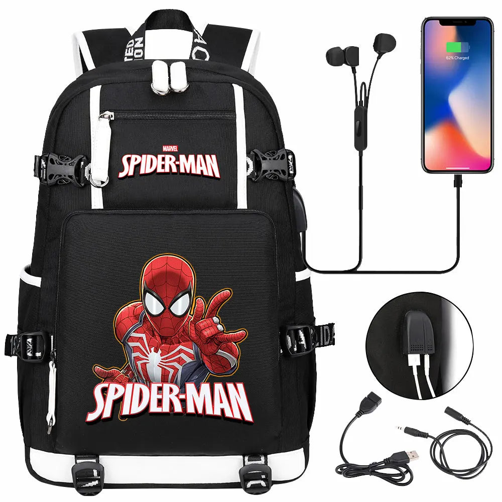 Spiderman USB Teenagers Schoolbags Women Men Laptop Travel Backpack Girl Boys Kids School Book Bags