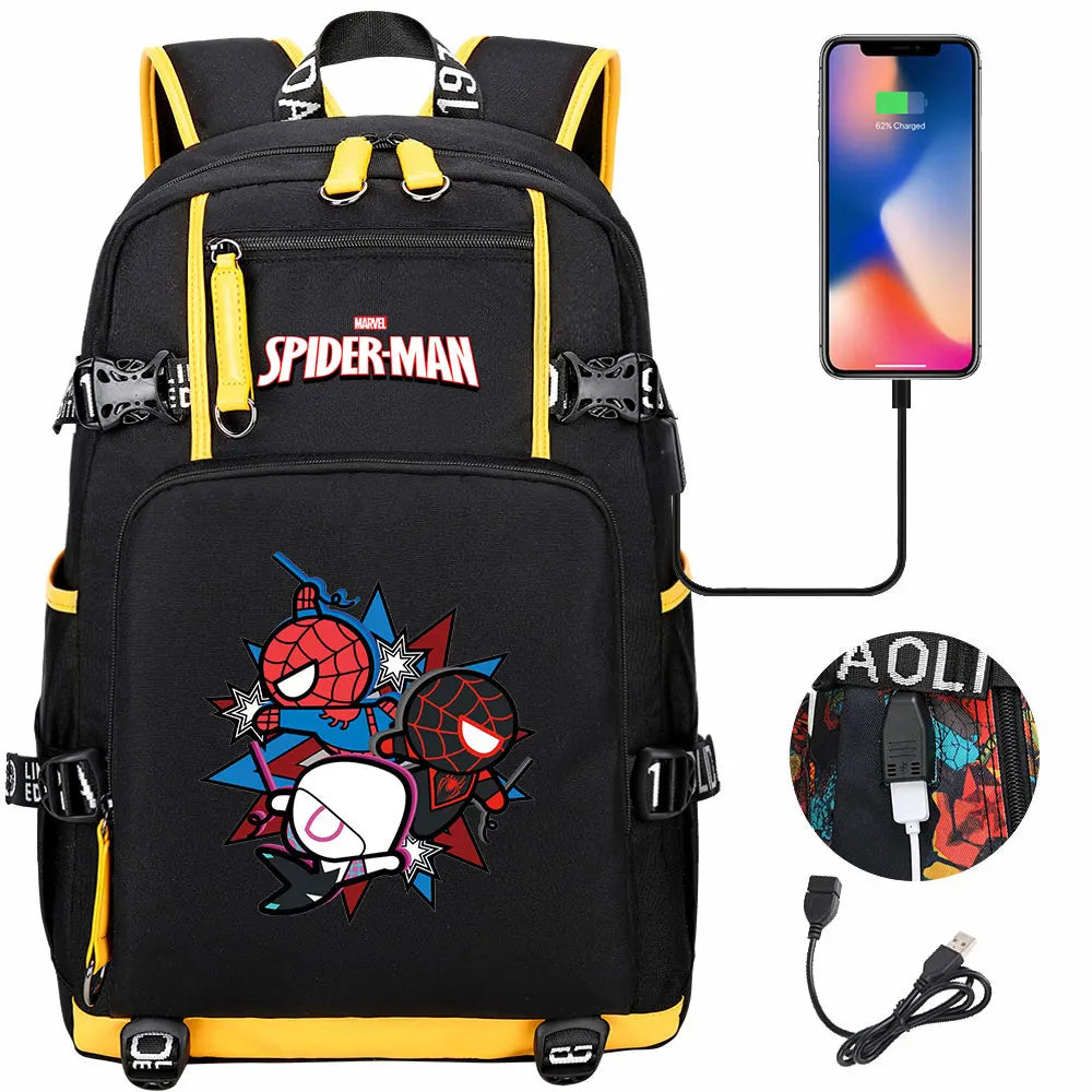 Spiderman USB Teenagers Schoolbags Women Men Laptop Travel Backpack Girl Boys Kids School Book Bags