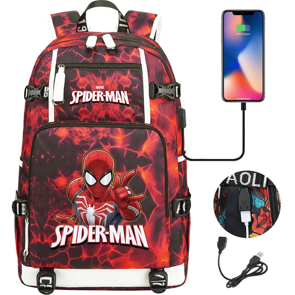 Spiderman USB Teenagers Schoolbags Women Men Laptop Travel Backpack Girl Boys Kids School Book Bags