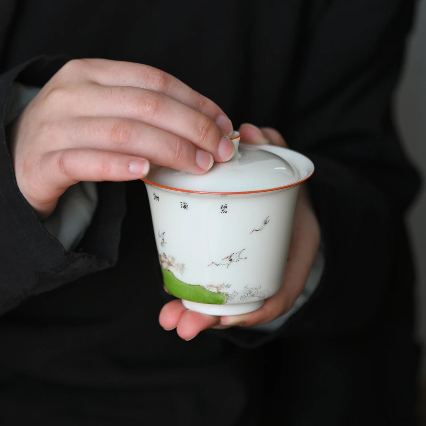 Spray at the beginning of the jingdezhen hand-painted horseshoe tureen kung fu tea tea art ceramic cups tea bowls