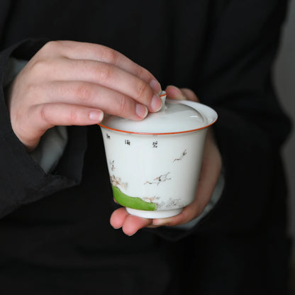 Spray at the beginning of the jingdezhen hand-painted horseshoe tureen kung fu tea tea art ceramic cups tea bowls