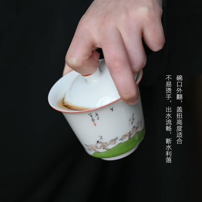 Spray at the beginning of the jingdezhen hand-painted horseshoe tureen kung fu tea tea art ceramic cups tea bowls