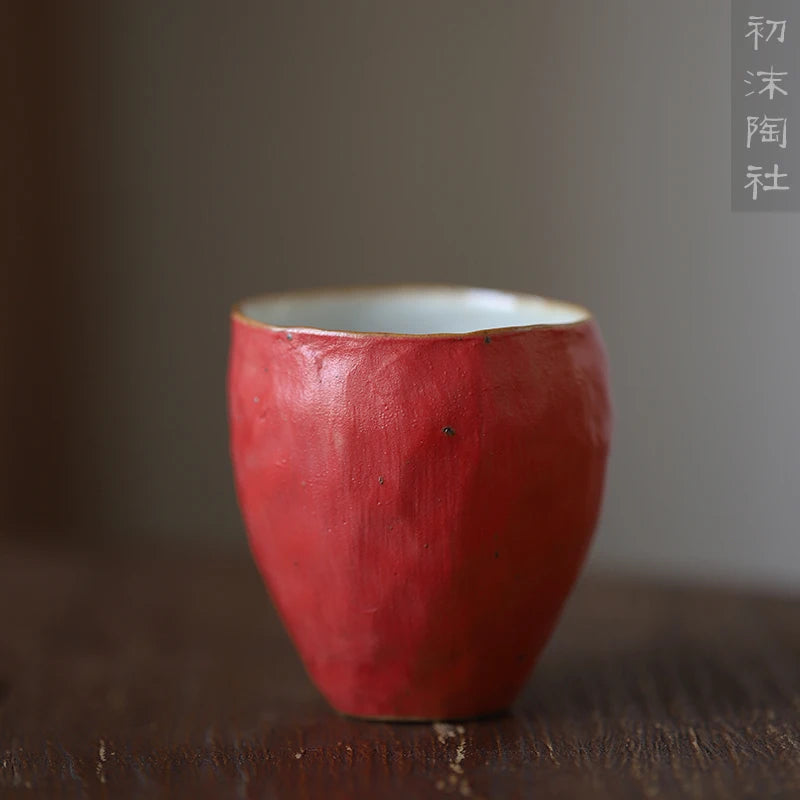 Spray at the beginning of the persimmon hand master cup red cup of jingdezhen art mugs high temperature ceramic tea set