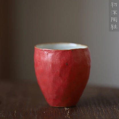 Spray at the beginning of the persimmon hand master cup red cup of jingdezhen art mugs high temperature ceramic tea set