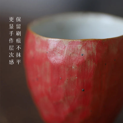 Spray at the beginning of the persimmon hand master cup red cup of jingdezhen art mugs high temperature ceramic tea set